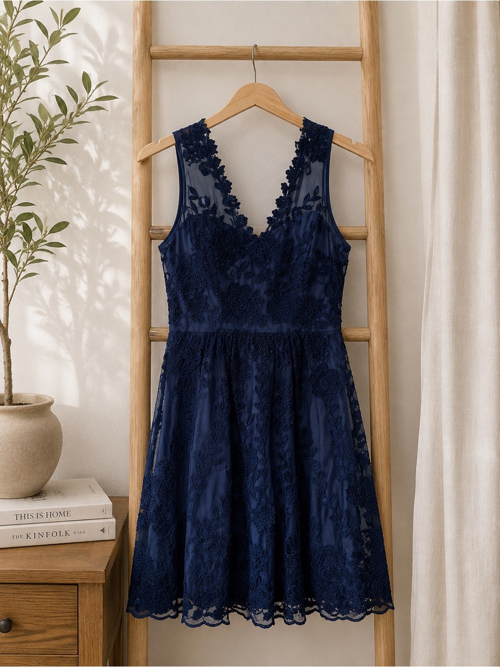 BHLDN Yoana Baraschi Navy Silk Embroidered Floral Cocktail Dress Size 2